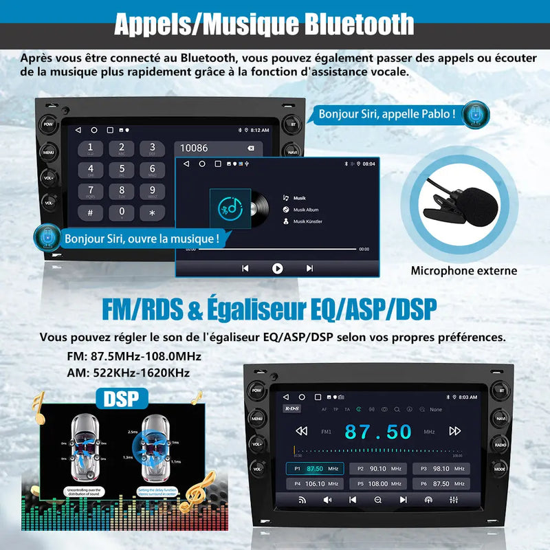 AWESAFE Autoradio 7 pouces Android 13 4G 6+128 Go avec Bluetooth/DSP/GPS/Android Auto & CarPlay sans fil - pour Renault Megane 2 AWESAFE