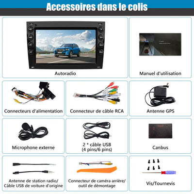 AWESAFE Autoradio 7 pouces Android 13 4G 6+128 Go avec Bluetooth/DSP/GPS/Android Auto & CarPlay sans fil - pour Renault Megane 2 AWESAFE