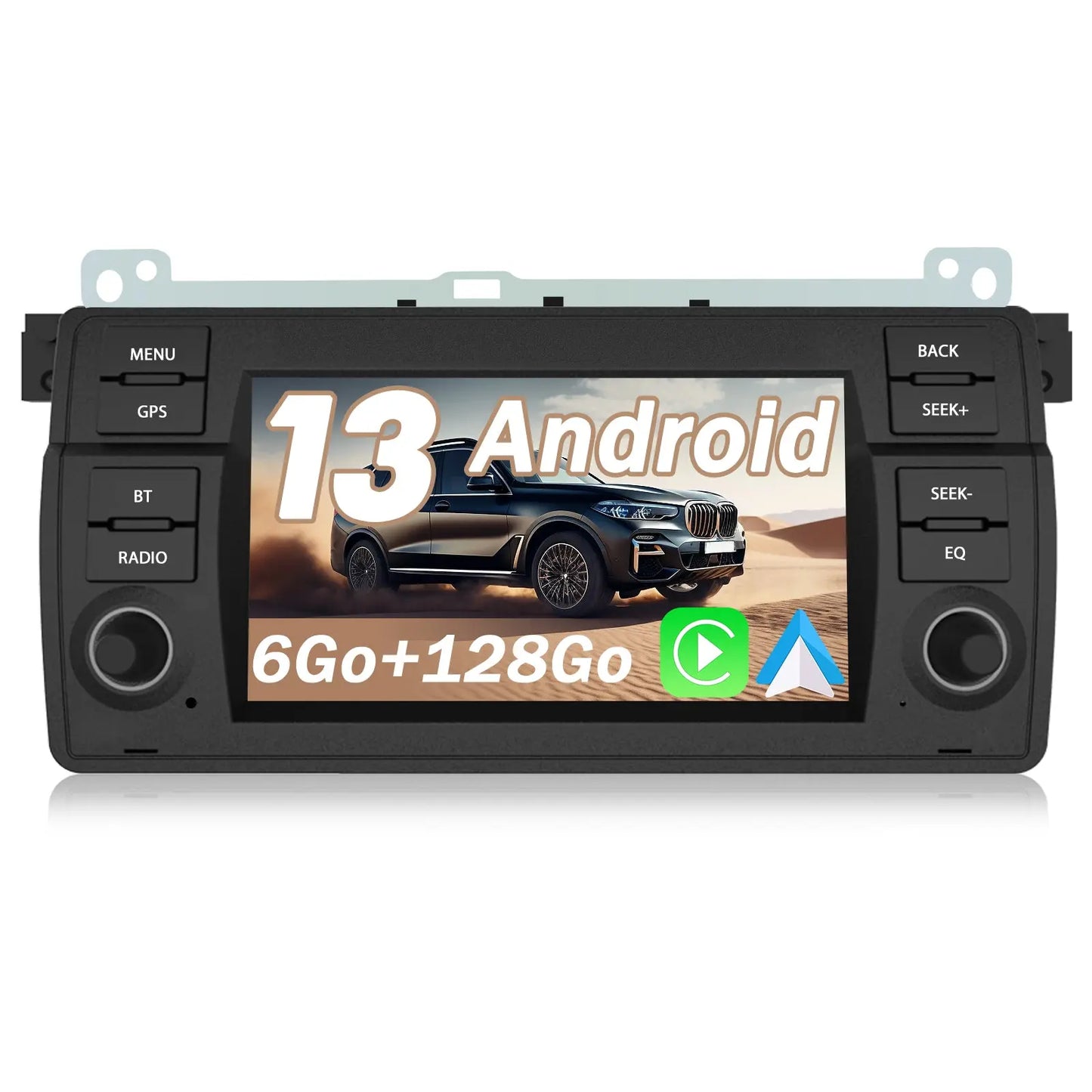 AWESAFE Autoradio 7 pouces Android 13 4G 6+128 Go avec Bluetooth/DSP/GPS/Mirror Link/Android Auto & CarPlay sans fil - pour BMW E46 1999-2004 AWESAFE