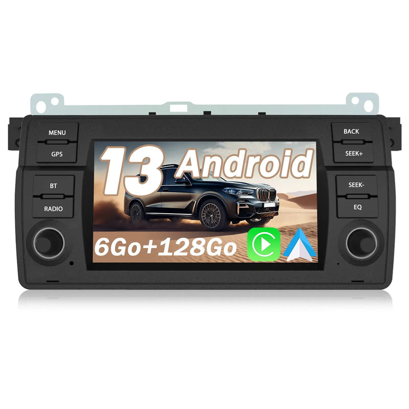 AWESAFE Autoradio 7 pouces Android 13 4G 6+128 Go avec Bluetooth/DSP/GPS/Mirror Link/Android Auto & CarPlay sans fil - pour BMW E46 1999-2004 AWESAFE