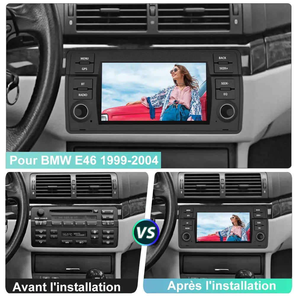 AWESAFE Autoradio 7 pouces Android 13 4G 6+128 Go avec Bluetooth/DSP/GPS/Mirror Link/Android Auto & CarPlay sans fil - pour BMW E46 1999-2004 AWESAFE
