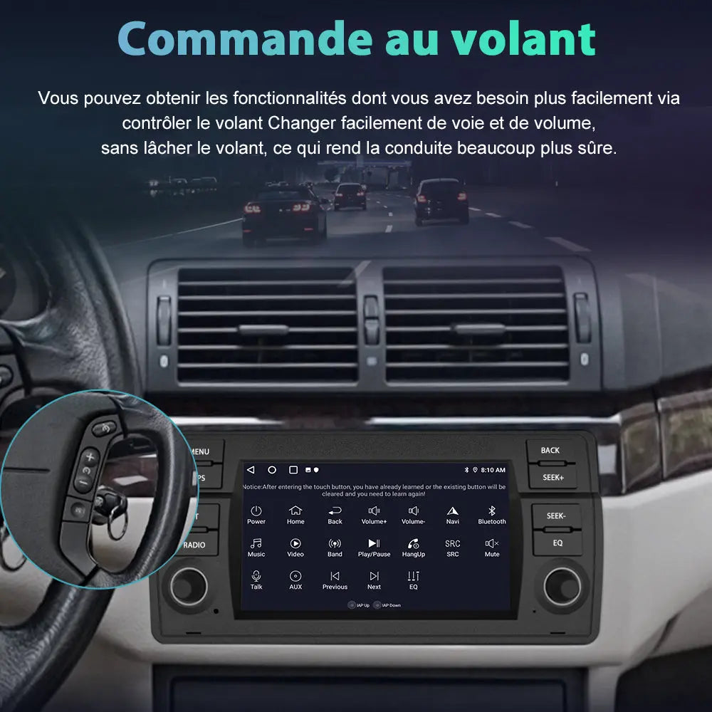 AWESAFE Autoradio 7 pouces Android 13 4G 6+128 Go avec Bluetooth/DSP/GPS/Mirror Link/Android Auto & CarPlay sans fil - pour BMW E46 1999-2004 AWESAFE
