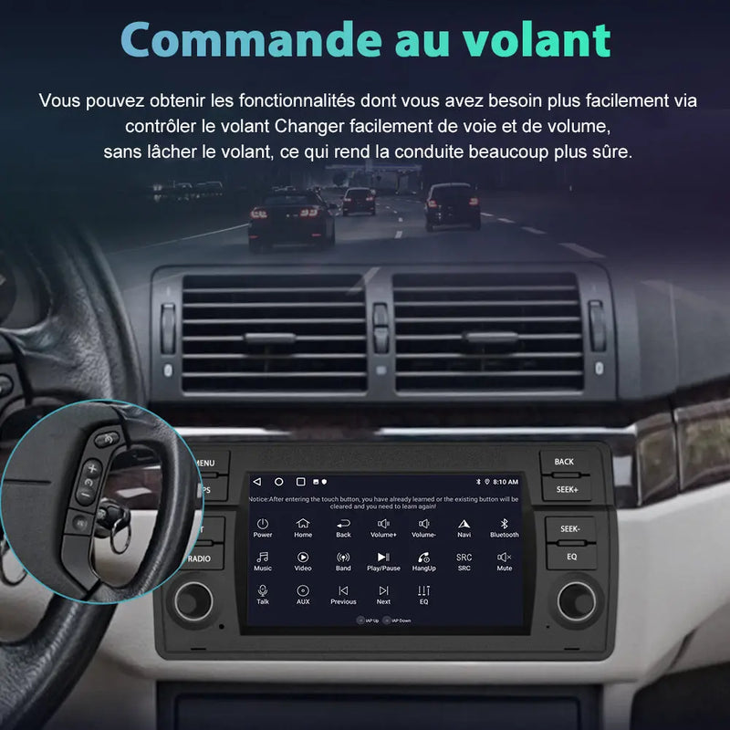 AWESAFE Autoradio 7 pouces Android 13 4G 6+128 Go avec Bluetooth/DSP/GPS/Mirror Link/Android Auto & CarPlay sans fil - pour BMW E46 1999-2004 AWESAFE