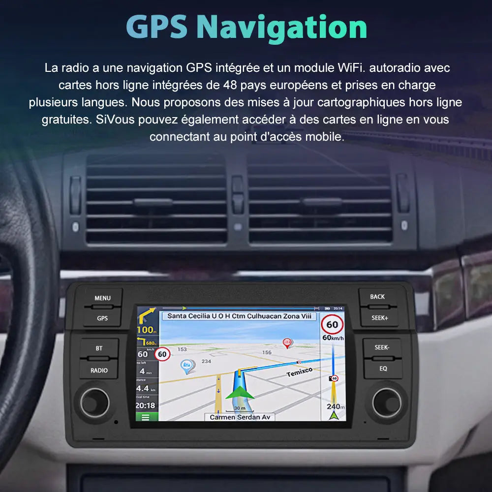 AWESAFE Autoradio 7 pouces Android 13 4G 6+128 Go avec Bluetooth/DSP/GPS/Mirror Link/Android Auto & CarPlay sans fil - pour BMW E46 1999-2004 AWESAFE