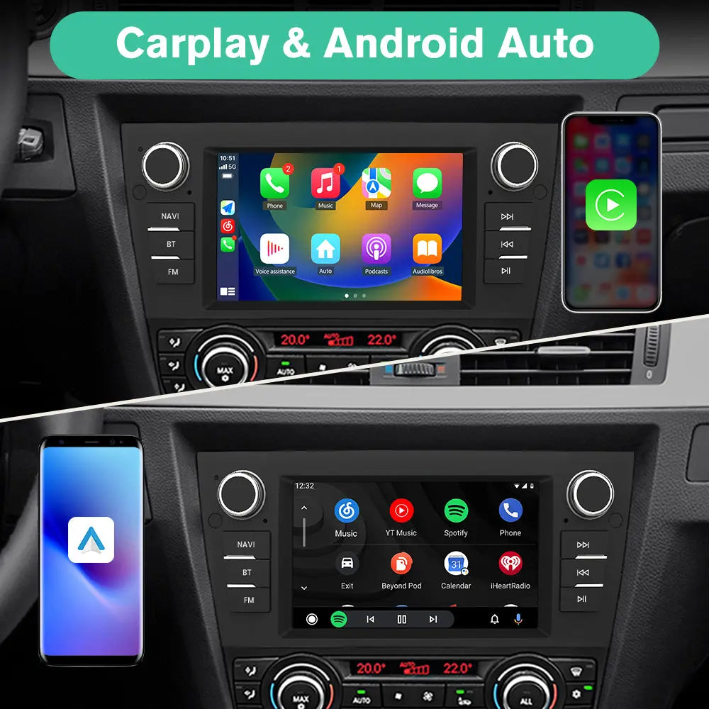 AWESAFE Autoradio 7 pouces Android 13 6+128 Go avec Bluetooth/DSP/GPS/Android Auto & CarPlay sans fil - pour BMW E90 E91 E92 E93 AWESAFE