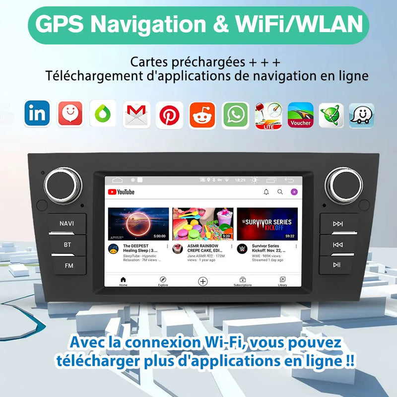 AWESAFE Autoradio 7 pouces Android 13 6+128 Go avec Bluetooth/DSP/GPS/Android Auto & CarPlay sans fil - pour BMW E90 E91 E92 E93 AWESAFE