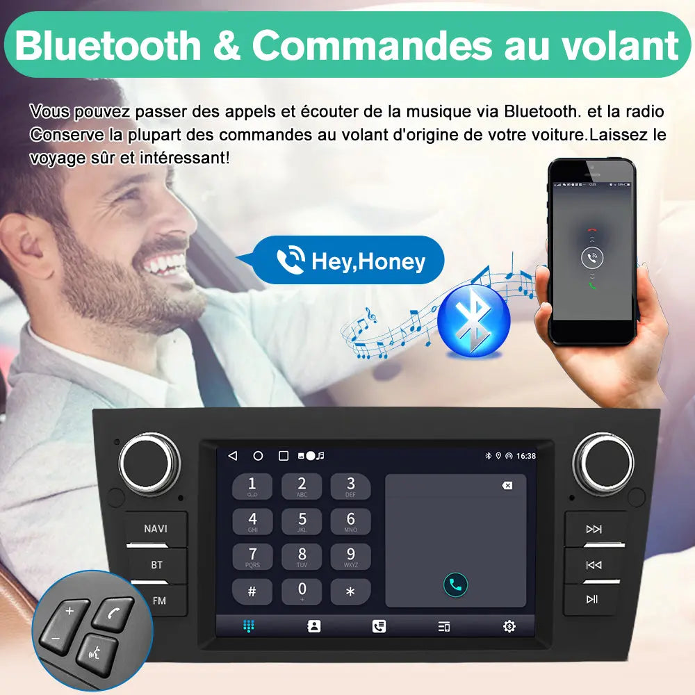 AWESAFE Autoradio 7 pouces Android 13 6+128 Go avec Bluetooth/DSP/GPS/Android Auto & CarPlay sans fil - pour BMW E90 E91 E92 E93 AWESAFE