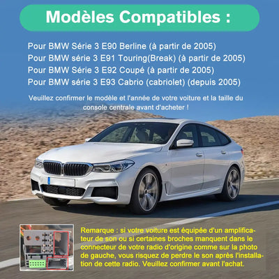 AWESAFE Autoradio 7 pouces Android 13 6+128 Go avec Bluetooth/DSP/GPS/Android Auto & CarPlay sans fil - pour BMW E90 E91 E92 E93 AWESAFE