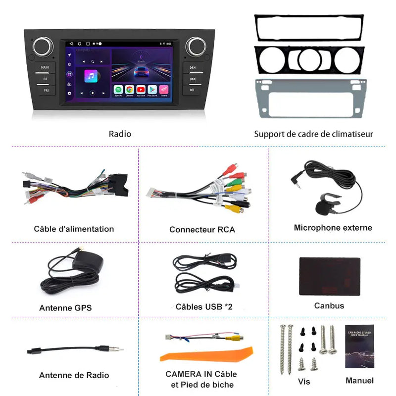 AWESAFE Autoradio 7 pouces Android 13 6+128 Go avec Bluetooth/DSP/GPS/Android Auto & CarPlay sans fil - pour BMW E90 E91 E92 E93 AWESAFE