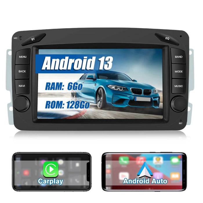 AWESAFE Autoradio 7 pouces Android 13 6+128 Go avec Bluetooth/DSP/GPS/Android Auto & CarPlay sans fil - pour Pour Mercedes-Benz Clase C W203/S203 & Clase CLK W209/C209 AWESAFE