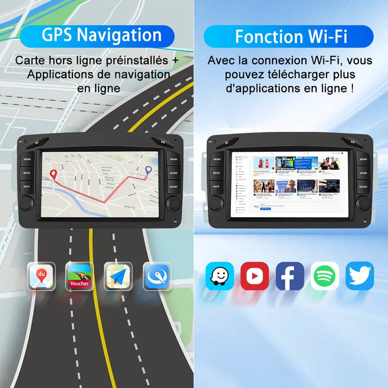 AWESAFE Autoradio 7 pouces Android 13 6+128 Go avec Bluetooth/DSP/GPS/Android Auto & CarPlay sans fil - pour Pour Mercedes-Benz Clase C W203/S203 & Clase CLK W209/C209 AWESAFE