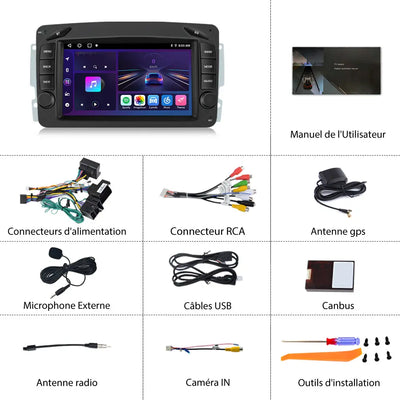 AWESAFE Autoradio 7 pouces Android 13 6+128 Go avec Bluetooth/DSP/GPS/Android Auto & CarPlay sans fil - pour Pour Mercedes-Benz Clase C W203/S203 & Clase CLK W209/C209 AWESAFE