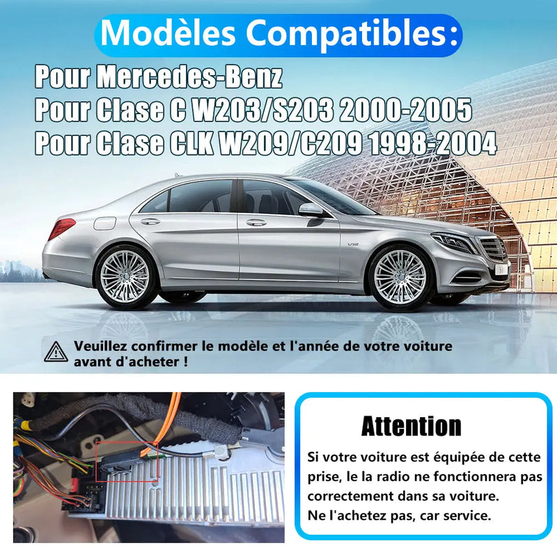 AWESAFE Autoradio 7 pouces Android 13 6+128 Go avec Bluetooth/DSP/GPS/Android Auto & CarPlay sans fil - pour Pour Mercedes-Benz Clase C W203/S203 & Clase CLK W209/C209 AWESAFE
