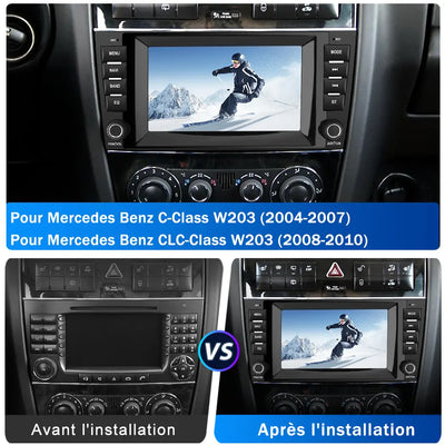AWESAFE Autoradio 8 pouces Android 13 6+128 Go 8 Cœurs avec Bluetooth/GPS/Android Auto & CarPlay sans fil - pour Mercedes Benz Classe W203/ CLC-Classe W203/CLK-Classe W209 AWESAFE