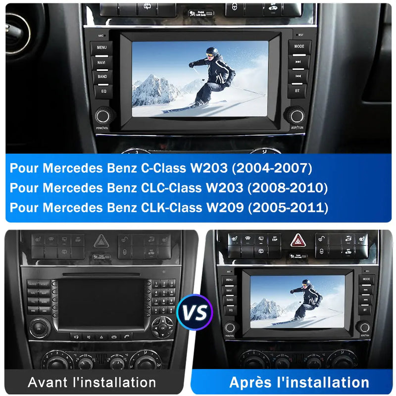 AWESAFE Autoradio 8 pouces Android 13 6+128 Go avec Bluetooth/GPS/Android Auto & CarPlay sans fil - pour Mercedes Benz Classe W203/ CLC-Classe W203/CLK-Classe W209 AWESAFE