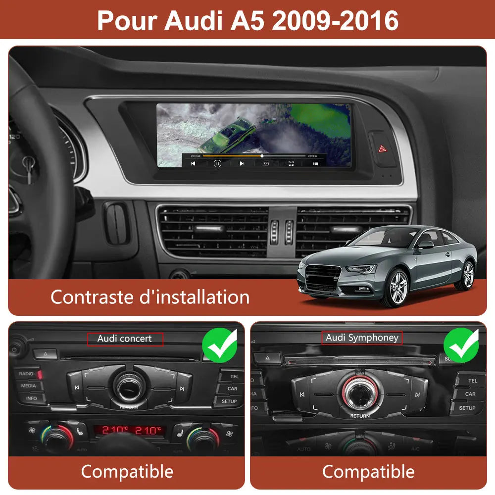 AWESAFE Autoradio 8.8" 4G 4+64GB Android 13, Bluetooth, Android Auto & CarPlay sans fil, Pour Audi A5 2009-2016-Modèles bas de gamme AWESAFE