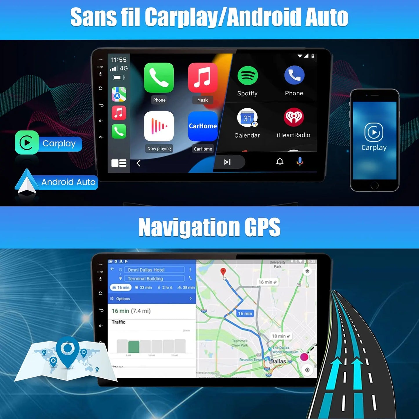AWESAFE Autoradio 9 pouces Android 13 2+64 Go avec Bluetooth/DSP/ Android Auto & CarPlay sans fil - pour Toyota Verso (2004-2009) AWESAFE