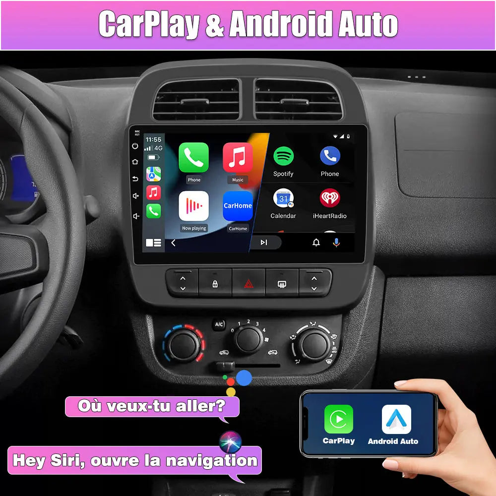 AWESAFE Autoradio 9 pouces Android 13 2+64 Go, Bluetooth, GPS, Android Auto et CarPlay sans fil pour Renault Dacia Sandero 2 B52 (2014-2019) AWESAFE