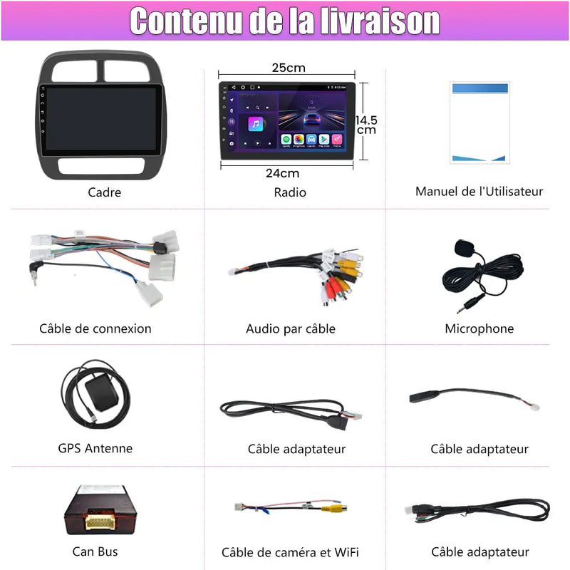 AWESAFE Autoradio 9 pouces Android 13 2+64 Go, Bluetooth, GPS, Android Auto et CarPlay sans fil pour Renault Dacia Sandero 2 B52 (2014-2019) AWESAFE