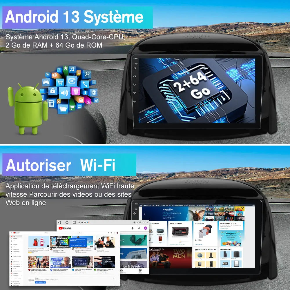 AWESAFE Autoradio 9 pouces Android 13 2+64 Go, Bluetooth, GPS, Android Auto et CarPlay sans fil pour Renault Koleos 2008-2016 AWESAFE
