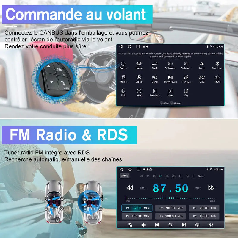 AWESAFE Autoradio 9 pouces Android 13 2+64 Go, Bluetooth, GPS, Android Auto et CarPlay sans fil pour Renault Koleos 2008-2016 AWESAFE