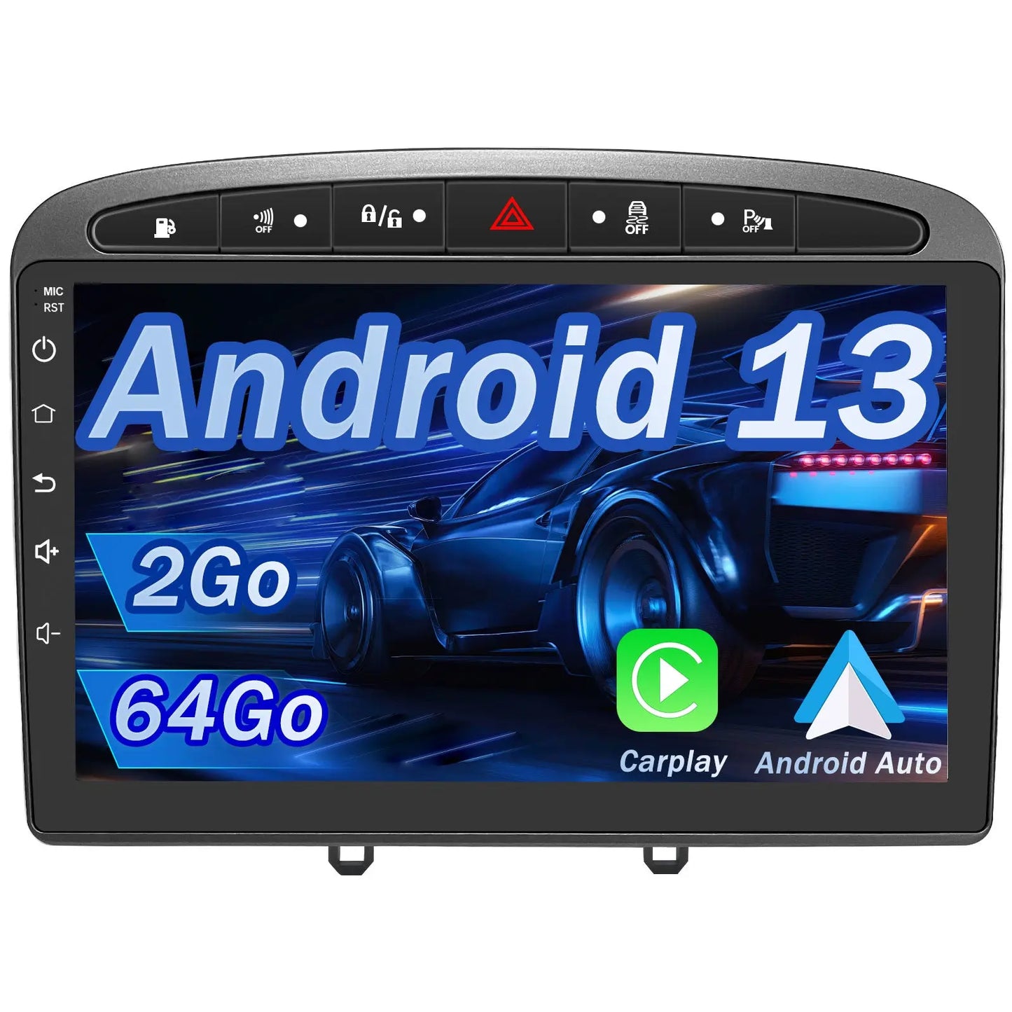 AWESAFE Autoradio 9 pouces Android 13 2+64Go/6+128Go avec Bluetooth/DSP/Andriod Auto & CarPlay sans fil - pour Peugeot 308/408(2007-2013) AWESAFE