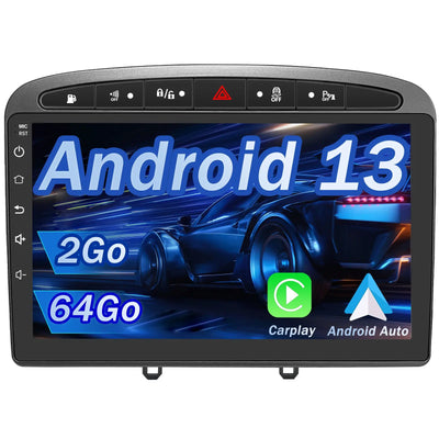 AWESAFE Autoradio 9 pouces Android 13 2+64Go/6+128Go avec Bluetooth/DSP/Andriod Auto & CarPlay sans fil - pour Peugeot 308/408(2007-2013) AWESAFE
