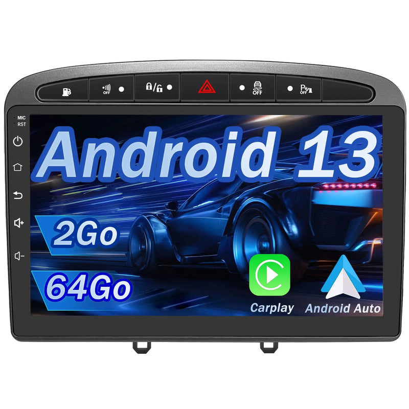 AWESAFE Autoradio 9 pouces Android 13 2+64Go/6+128Go avec Bluetooth/DSP/Andriod Auto & CarPlay sans fil - pour Peugeot 308/408(2007-2013) AWESAFE