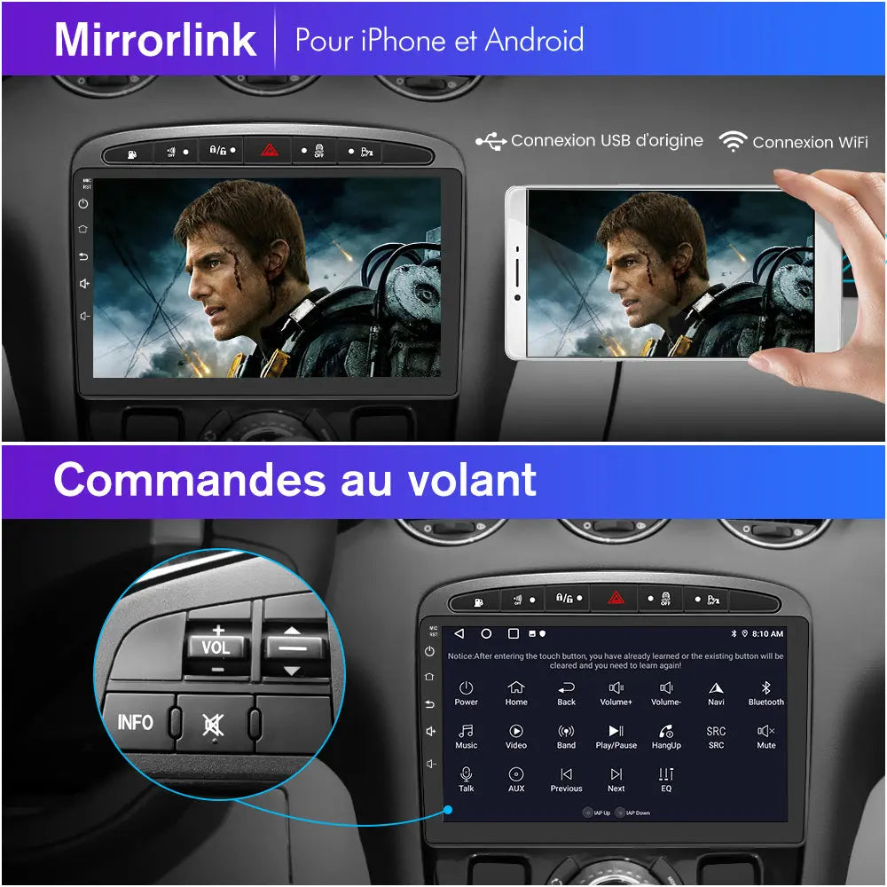 AWESAFE Autoradio 9 pouces Android 13 2+64Go/6+128Go avec Bluetooth/DSP/Andriod Auto & CarPlay sans fil - pour Peugeot 308/408(2007-2013) AWESAFE