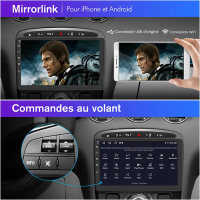AWESAFE Autoradio 9 pouces Android 13 2+64Go/6+128Go avec Bluetooth/DSP/Andriod Auto & CarPlay sans fil - pour Peugeot 308/408(2007-2013) AWESAFE