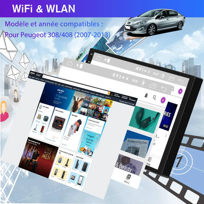 AWESAFE Autoradio 9 pouces Android 13 2+64Go/6+128Go avec Bluetooth/DSP/Andriod Auto & CarPlay sans fil - pour Peugeot 308/408(2007-2013) AWESAFE