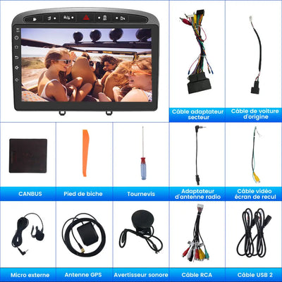 AWESAFE Autoradio 9 pouces Android 13 2+64Go/6+128Go avec Bluetooth/DSP/Andriod Auto & CarPlay sans fil - pour Peugeot 308/408(2007-2013) AWESAFE