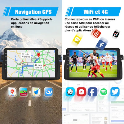 AWESAFE Autoradio 9 pouces Android 13 - 4G 4+64 Go avec Bluetooth/DSP - Android Auto & CarPlay sans fil - pour BMW E46, Rover 75, MG ZT AWESAFE