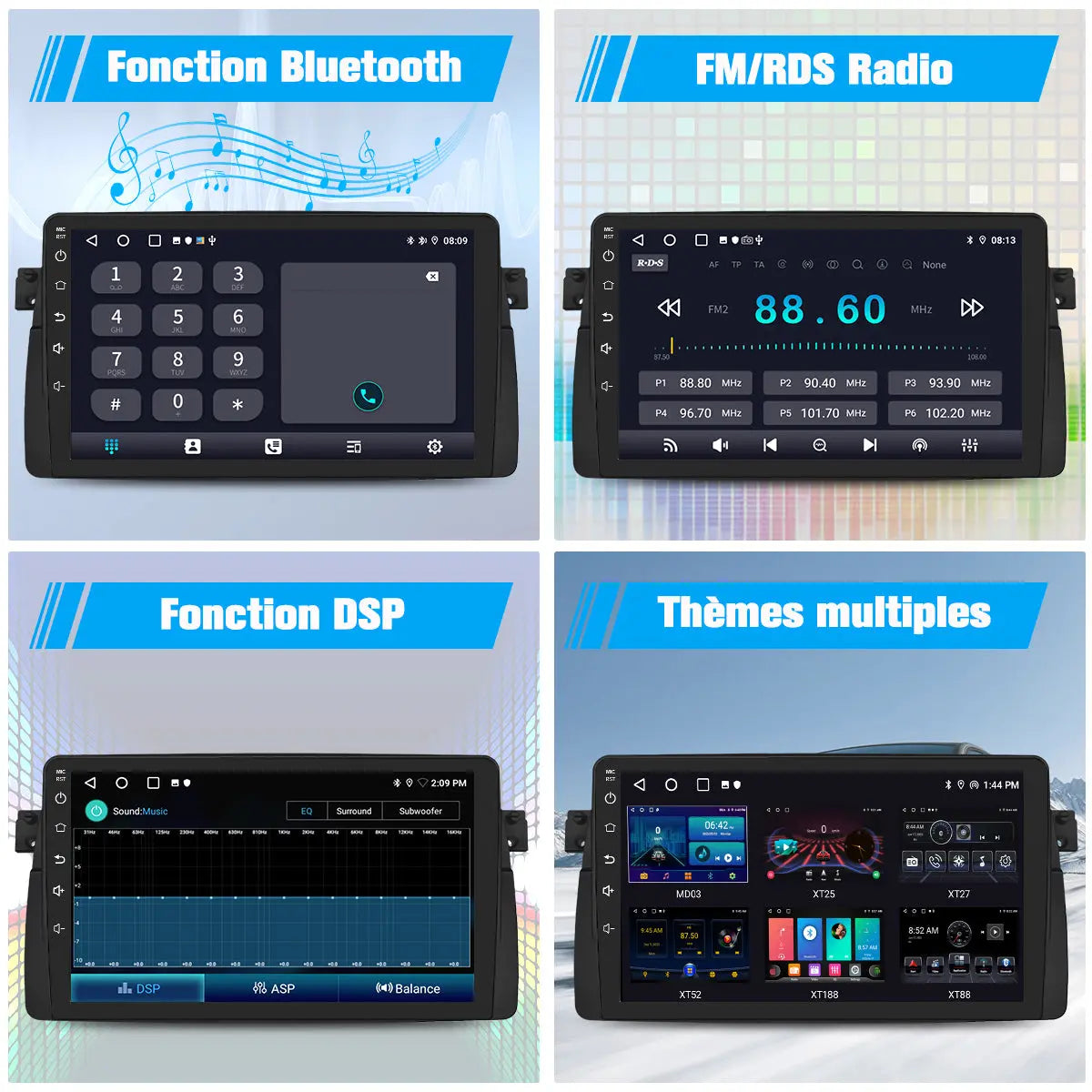 AWESAFE Autoradio 9 pouces Android 13 - 4G 4+64 Go avec Bluetooth/DSP - Android Auto & CarPlay sans fil - pour BMW E46, Rover 75, MG ZT AWESAFE