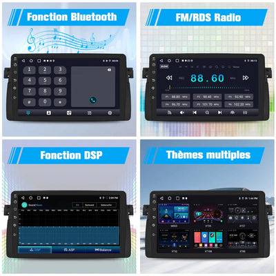 AWESAFE Autoradio 9 pouces Android 13 - 4G 4+64 Go avec Bluetooth/DSP - Android Auto & CarPlay sans fil - pour BMW E46, Rover 75, MG ZT AWESAFE