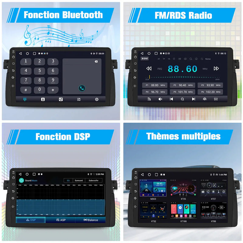 AWESAFE Autoradio 9 pouces Android 13 - 4G 4+64 Go avec Bluetooth/DSP - Android Auto & CarPlay sans fil - pour BMW E46, Rover 75, MG ZT AWESAFE