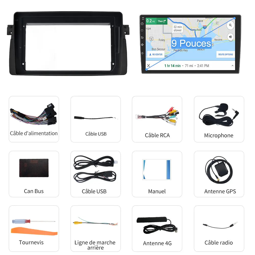 AWESAFE Autoradio 9 pouces Android 13 - 4G 4+64 Go avec Bluetooth/DSP - Android Auto & CarPlay sans fil - pour BMW E46, Rover 75, MG ZT AWESAFE