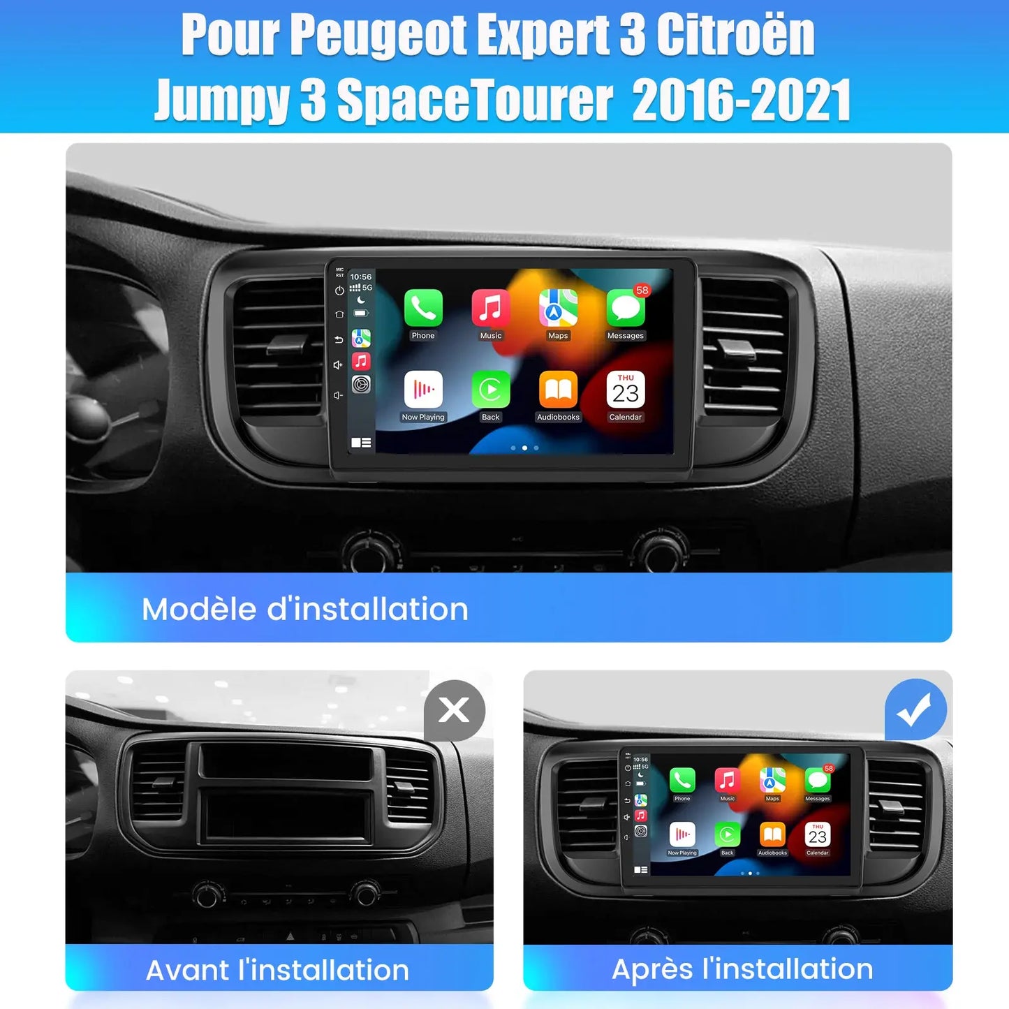 AWESAFE Autoradio 9 pouces Android 13 - 4G 4+64 Go avec Bluetooth/DSP - Android Auto & CarPlay sans fil - pour Peugeot Expert 3 Citroěn jumpy 3 SpaceTourer 2016-2021 AWESAFE