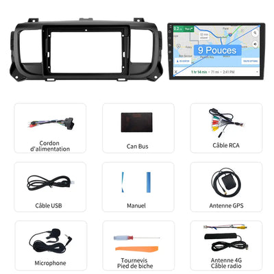 AWESAFE Autoradio 9 pouces Android 13 - 4G 4+64 Go avec Bluetooth/DSP - Android Auto & CarPlay sans fil - pour Peugeot Expert 3 Citroěn jumpy 3 SpaceTourer 2016-2021 AWESAFE