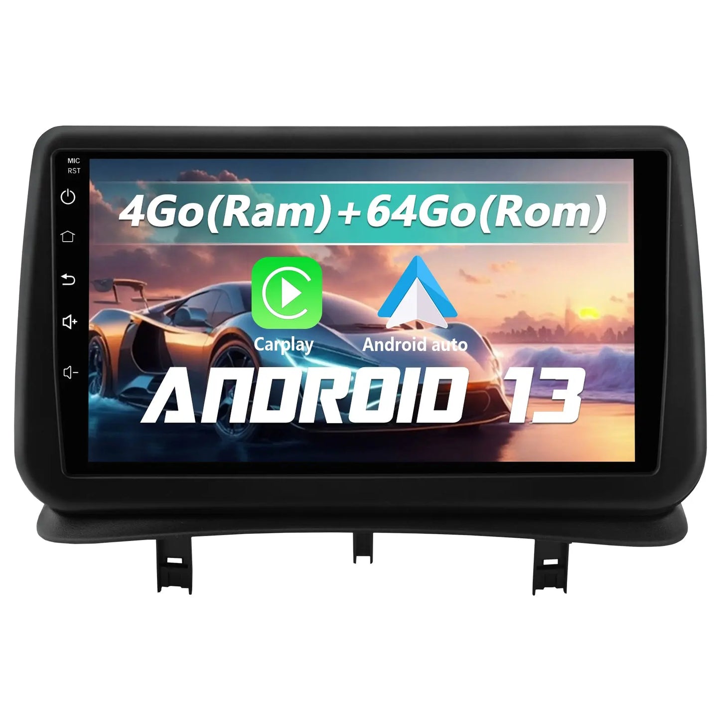 AWESAFE Autoradio 9 pouces Android 13 - 4G 4+64 Go avec Bluetooth/DSP - Android Auto & CarPlay sans fil - pour Renault Clio 3 (2005-2014) AWESAFE