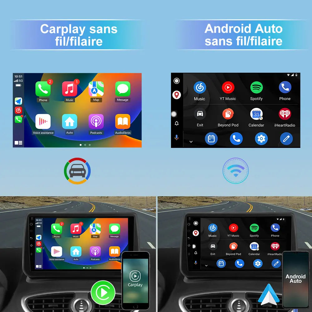 AWESAFE Autoradio 9 pouces Android 13 - 4G 4+64 Go avec Bluetooth/DSP - Android Auto & CarPlay sans fil - pour Renault Clio 3 (2005-2014) AWESAFE