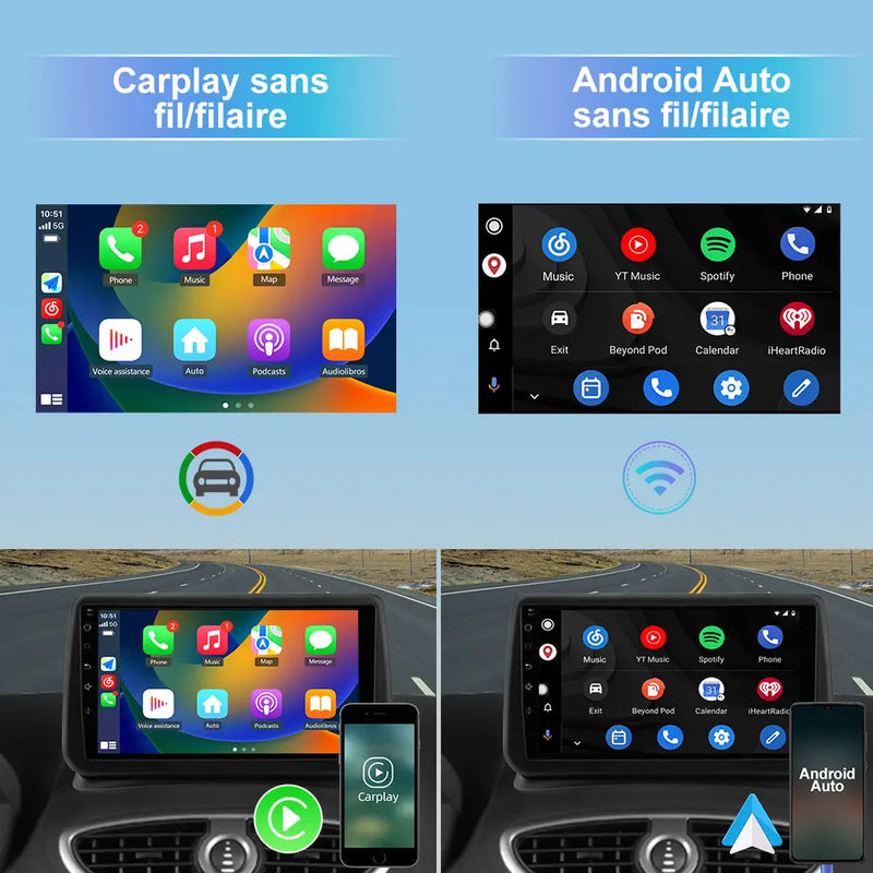 AWESAFE Autoradio 9 pouces Android 13 - 4G 4+64 Go avec Bluetooth/DSP - Android Auto & CarPlay sans fil - pour Renault Clio 3 (2005-2014) AWESAFE