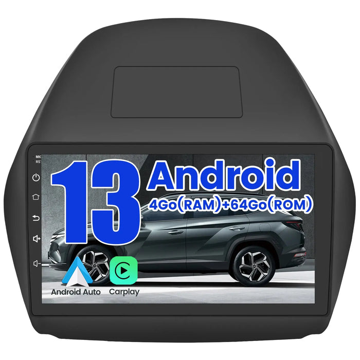 AWESAFE Autoradio 9 pouces Android 13 - 4G 4+64 Go avec Bluetooth/DSP/GPS - Android Auto & CarPlay sans fil - pour Hyundai Tucson 2  ix35（2011-2014） AWESAFE