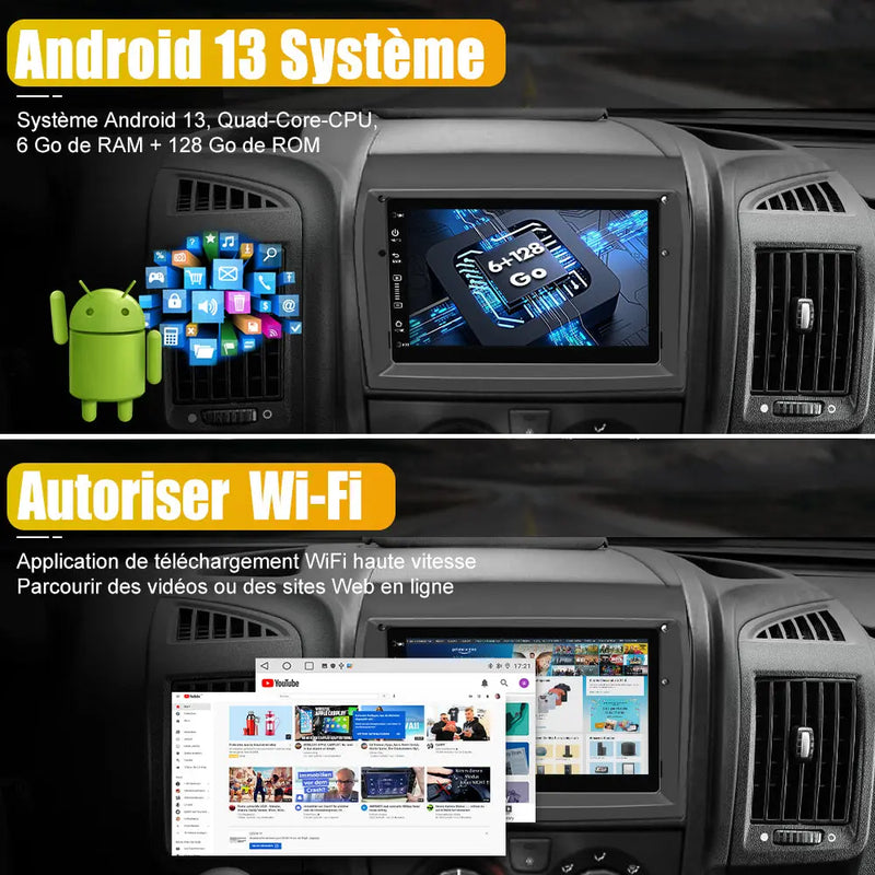 AWESAFE Autoradio 9 pouces Android 13 4G 6+128Go avec Bluetooth/DSP/GPS/Mirror Link/Android Auto & CarPlay sans fil - pour Citroen Jumper 2/ Peugeot Boxer 2/Fiat Ducato AWESAFE