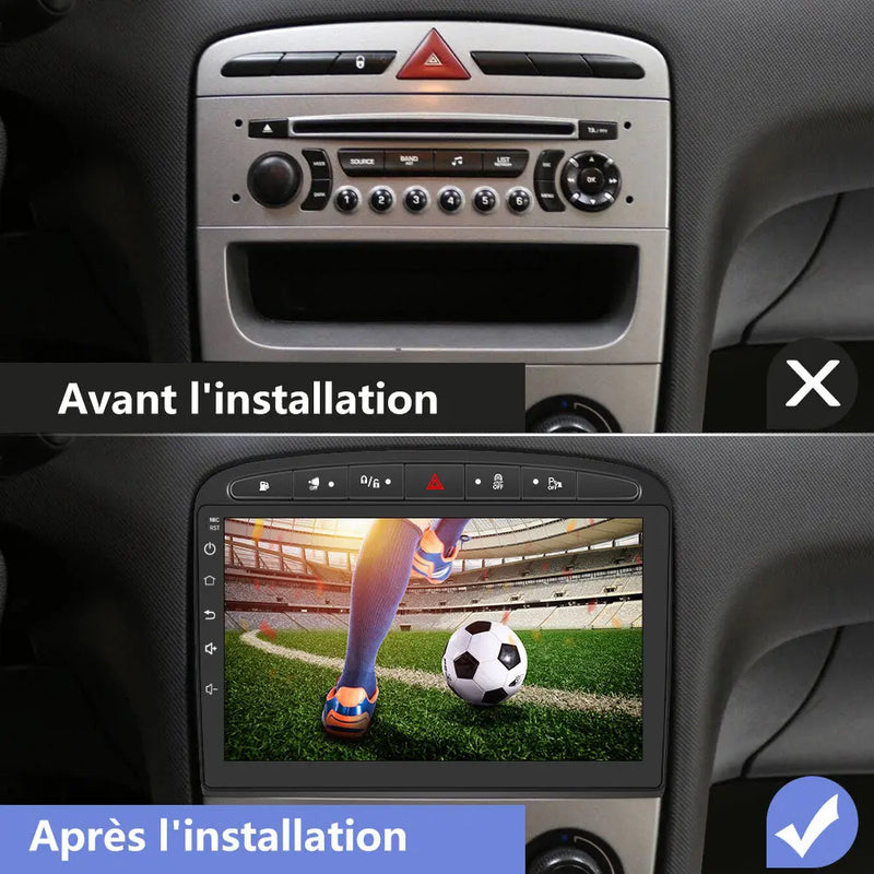 AWESAFE Autoradio 9 pouces Android 13 4G,6+128Go avec Bluetooth/DSP/Andriod Auto & CarPlay sans fil - pour Peugeot 308/408(2007-2013) AWESAFE