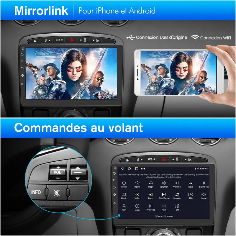 AWESAFE Autoradio 9 pouces Android 13 4G,6+128Go avec Bluetooth/DSP/Andriod Auto & CarPlay sans fil - pour Peugeot 308/408(2007-2013) AWESAFE