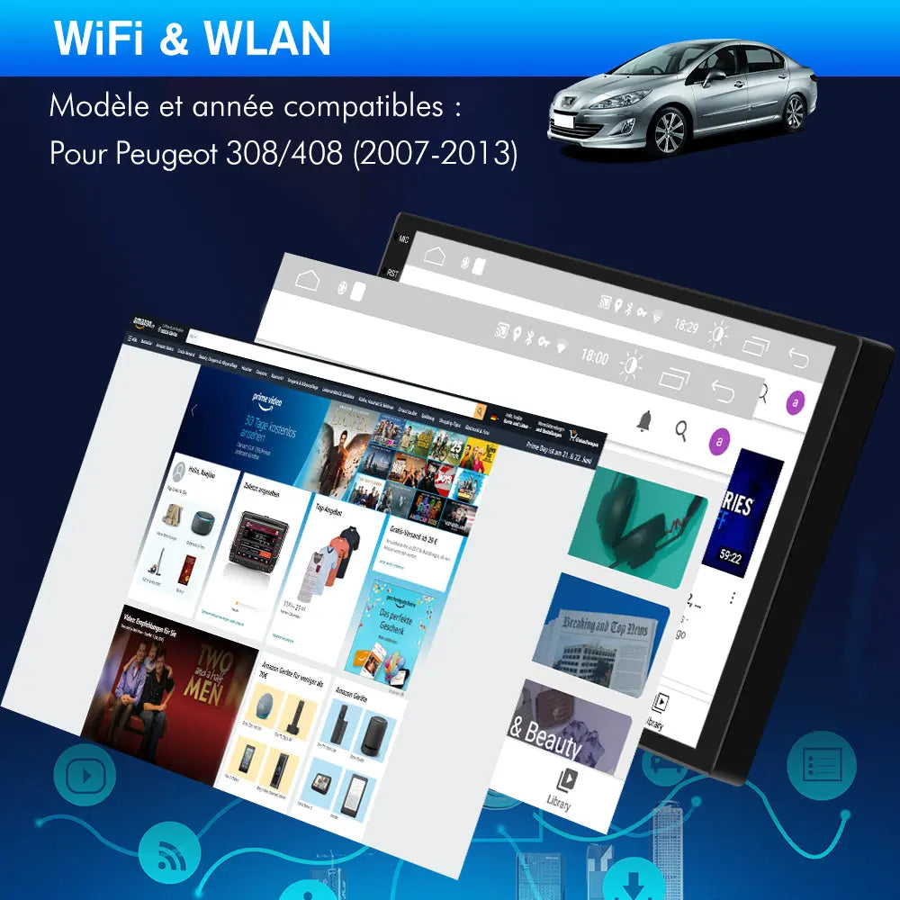 AWESAFE Autoradio 9 pouces Android 13 4G,6+128Go avec Bluetooth/DSP/Andriod Auto & CarPlay sans fil - pour Peugeot 308/408(2007-2013) AWESAFE