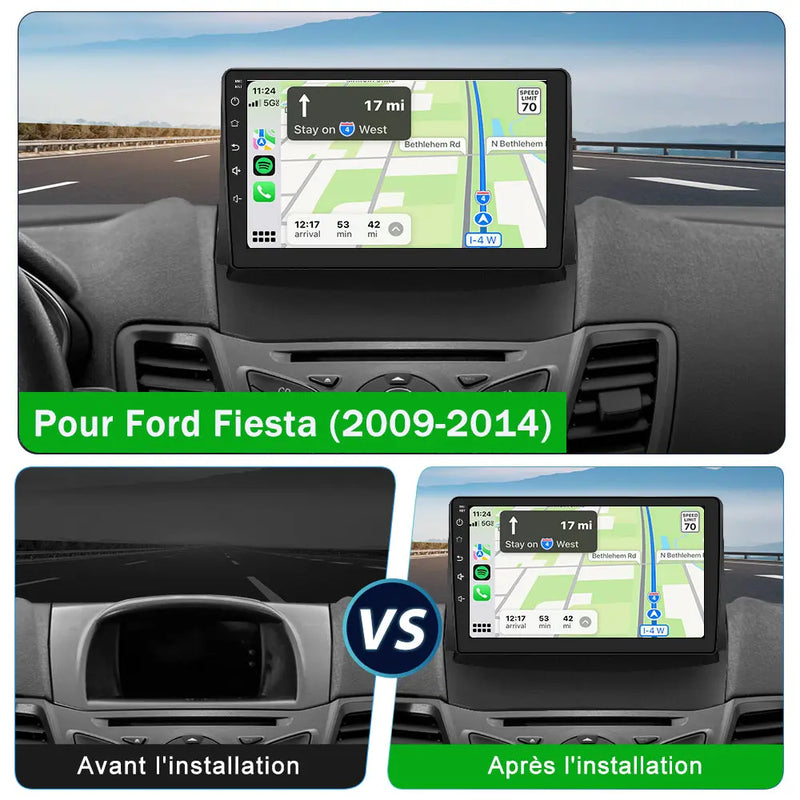 AWESAFE Autoradio 9 pouces IPS Android 13 2+64 Go avec Bluetooth, GPS, Android Auto & CarPlay sans fil - pour Ford Fiesta (2009-2014) AWESAFE