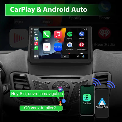 AWESAFE Autoradio 9 pouces IPS Android 13 2+64 Go avec Bluetooth, GPS, Android Auto & CarPlay sans fil - pour Ford Fiesta (2009-2014) AWESAFE