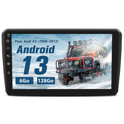 AWESAFE Autoradio 9'' Android 13 4G 6+128 Go avec Bluetooth/DSP/GPS/Mirror Link/Android Auto & CarPlay sans fil - pour Audi A3 2006-2012 AWESAFE